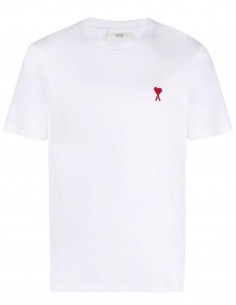 T-shirt blanc AMI PARIS logo rouge "Ami de coeur" pour homme - FW21