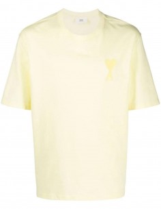 Yellow t-shirt with tone-on-tone big heart logo AMI PARIS - SS22