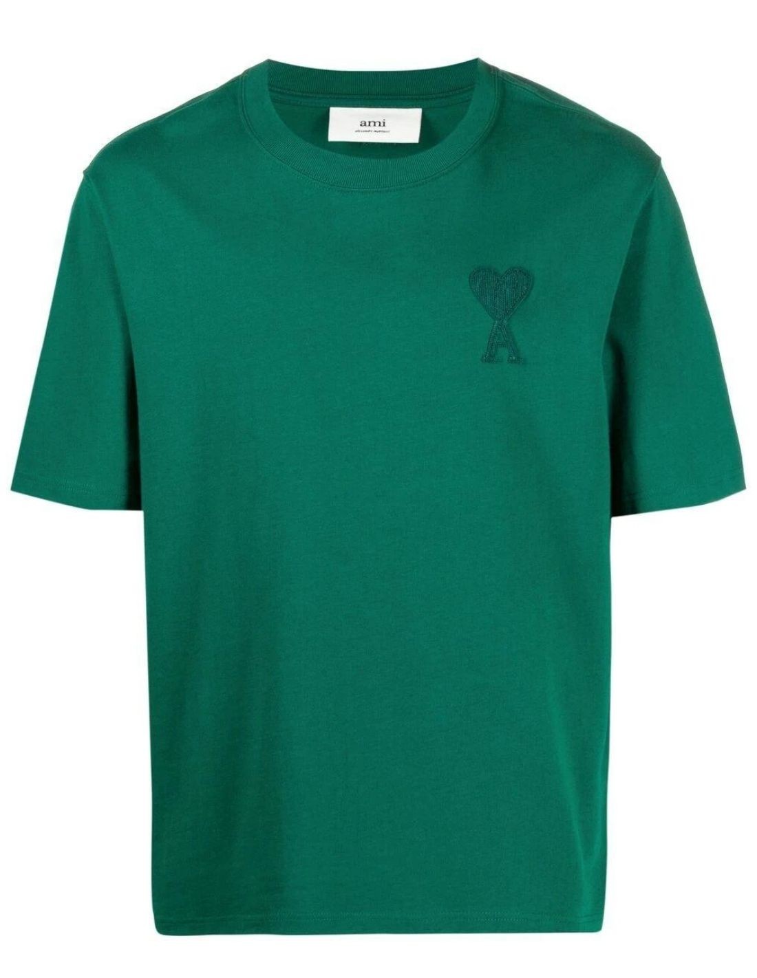 Green t-shirt with tone-on-tone big heart logo AMI PARIS - SS22
