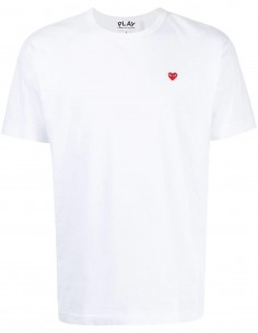 White t-shirt mini red heart embroidered CDG PLAY unisex