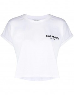 T-shirt blanc crop avec logo imprimé BALMAIN pour femme - SS22