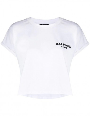 White crop t-shirt with printed logo BALMAIN for women - SS22
