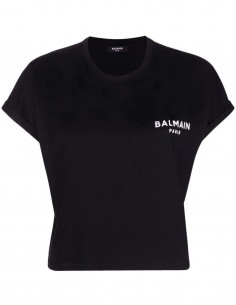 T-shirt noir crop avec logo imprimé BALMAIN pour femme - SS22