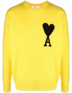 AMI PARIS yellow sweater with "Ami de coeur" logo - SS22