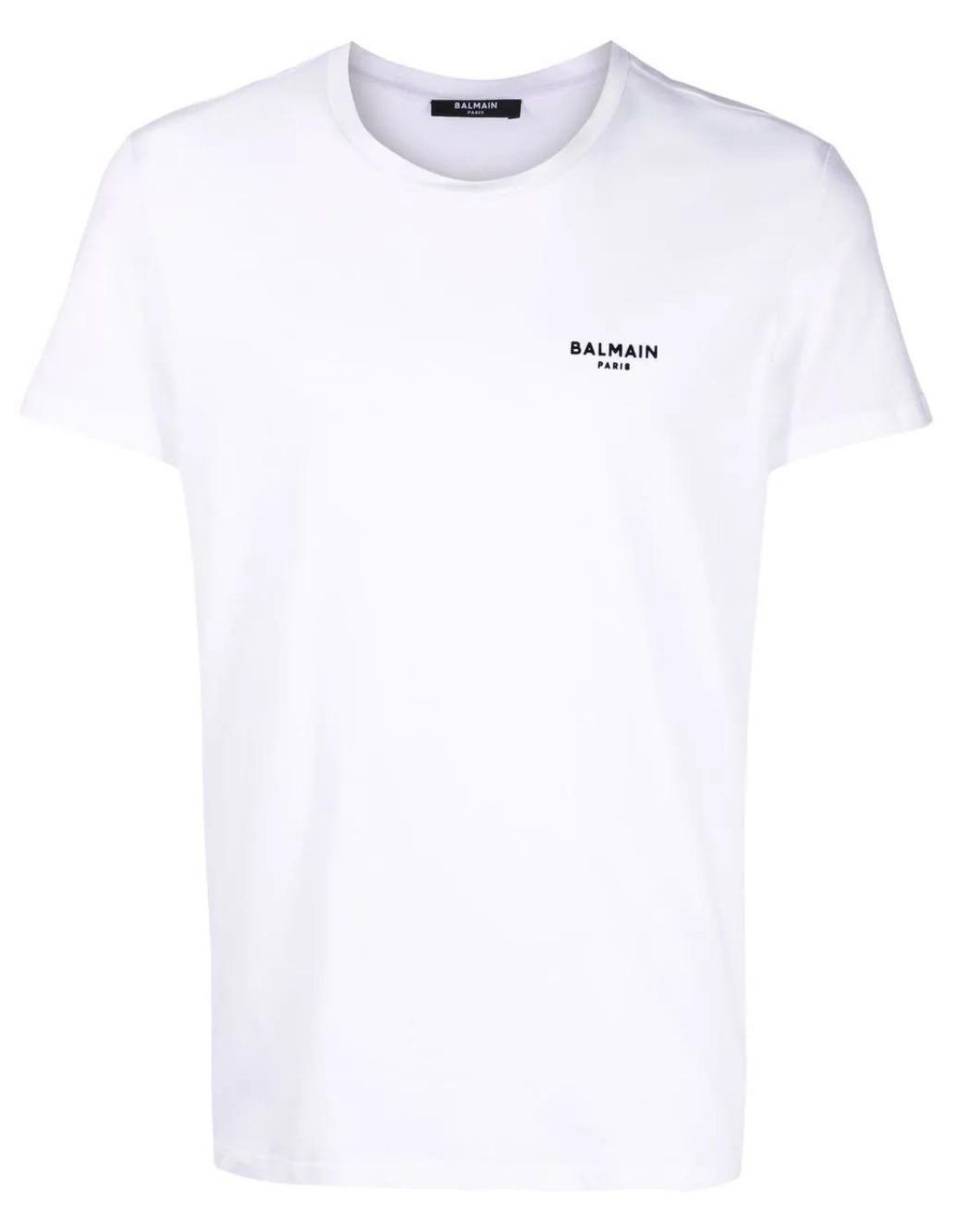 White BALMAIN t-shirt with black logo in velvet for men - SS22