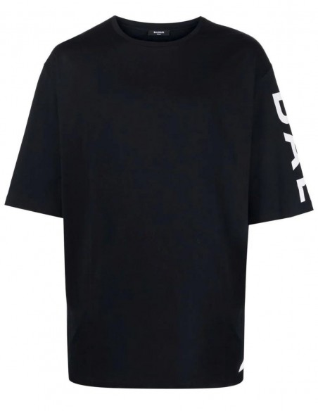 Oversized black t-shirt with one-sided logo BALMAIN for men - SS22
