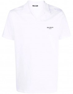 ﻿White polo shirt with black logo in velvet BALMAIN for men - SS22