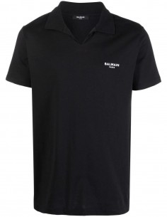 Black polo shirt with white logo in velvet BALMAIN for men - SS22