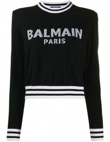 Intarsia knitted jumper with logo BALMAIN for women - SS22