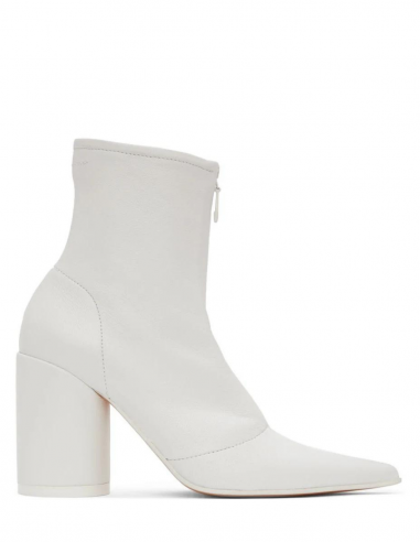 White MM6 pointed boots with round heels and front zip for women - FW21