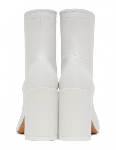 White MM6 pointed boots with round heels and front zip for women - FW21