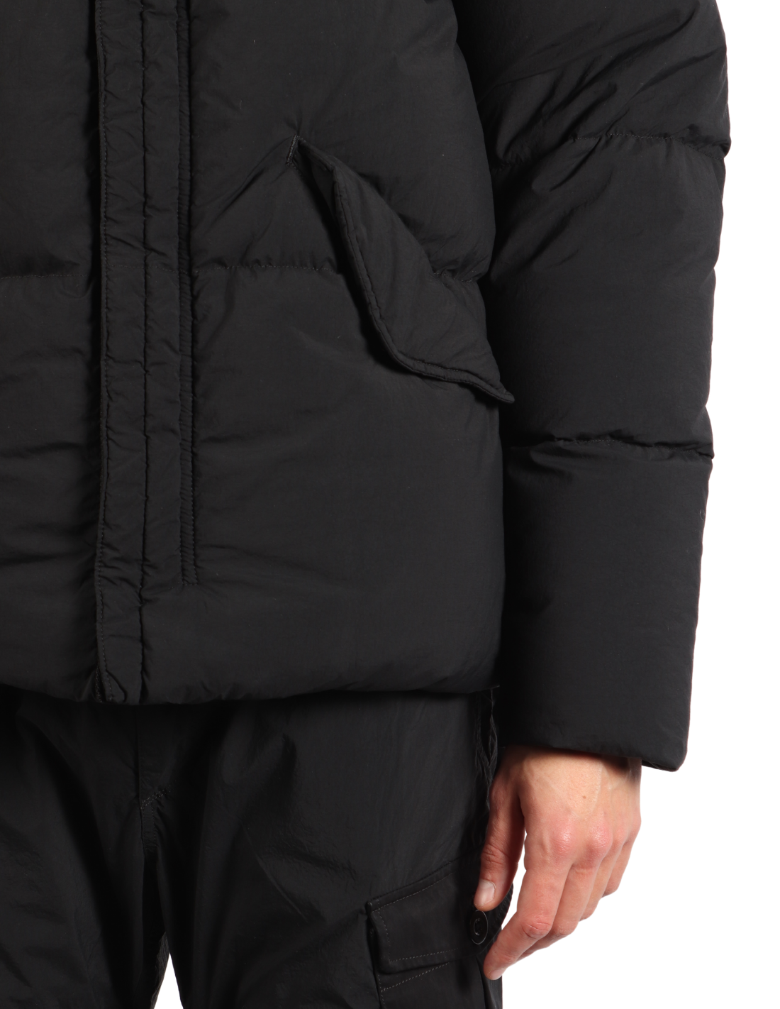 Ten C black quilted puffer jacket with hood for men - FW21