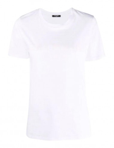 T-shirt blanc Balmain logo rose pour femme - FW21