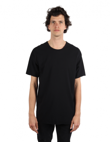 Black cotton t-shirt with visible seams ISAAC SELLAM for men SS22.