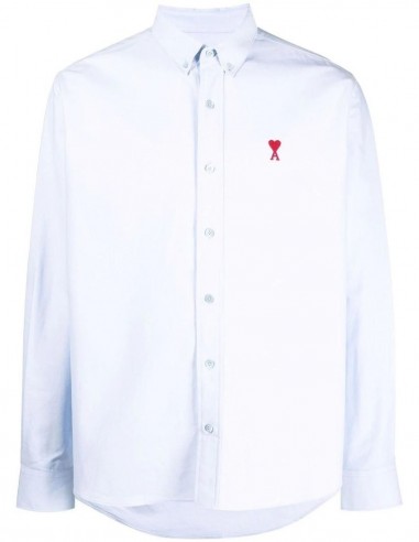 Blue shirt AMI PARIS for men with embroidered logo.