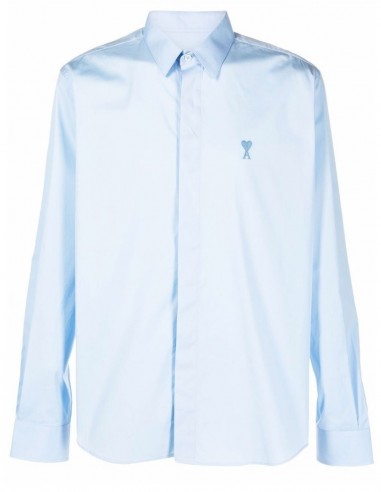 Blue cotton poplin shirt tone on tone logo AMI PARIS - SS22