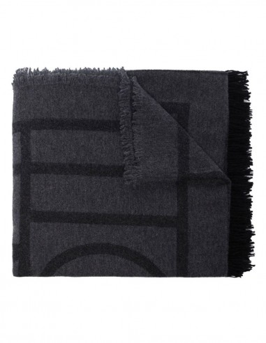 Écharpe bicolore grise monogramme en laine et cachemire TOTÊME - FW22