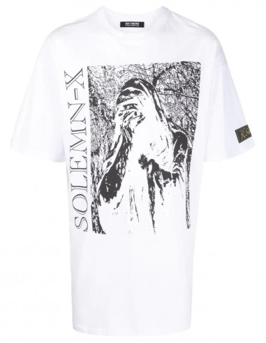 White cotton T-shirt with black graphic print 