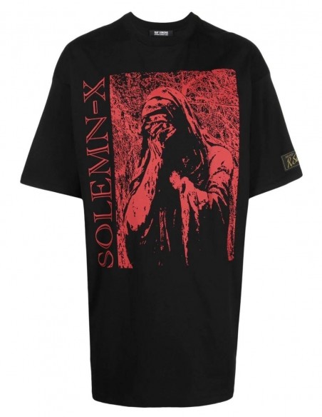 Black cotton T-shirt with red graphic print