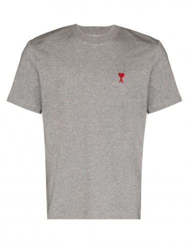 T-shirt gris AMI PARIS logo rouge "Ami de coeur".
