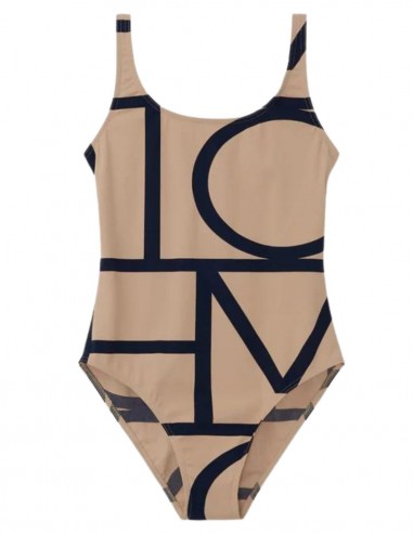 Beige one-piece monogrammed swimsuit TOTÊME - SS22