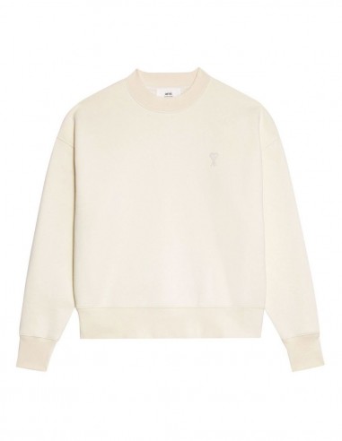 AMI PARIS oversize ecru sweatshirt with tone-on-tone logo.