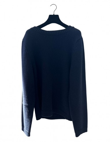 Navy merino wool sweater with RAF SIMONS knit details for men SS22.