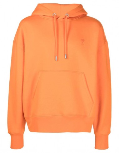 AMI PARIS oversize orange hoodie with tone-on-tone logo.