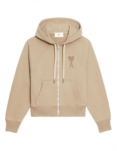 Taupe zip-up hoodie "Ami de cœur" AMI PARIS - SS22