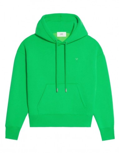 AMI PARIS oversize green hoodie with tone-on-tone logo.