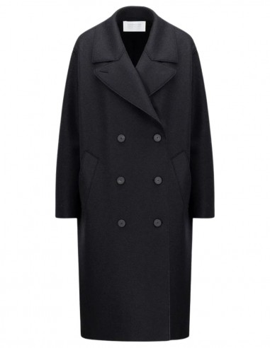 Manteau croisé noir en laine et polaire HARRIS WHARF LONDON - FW22