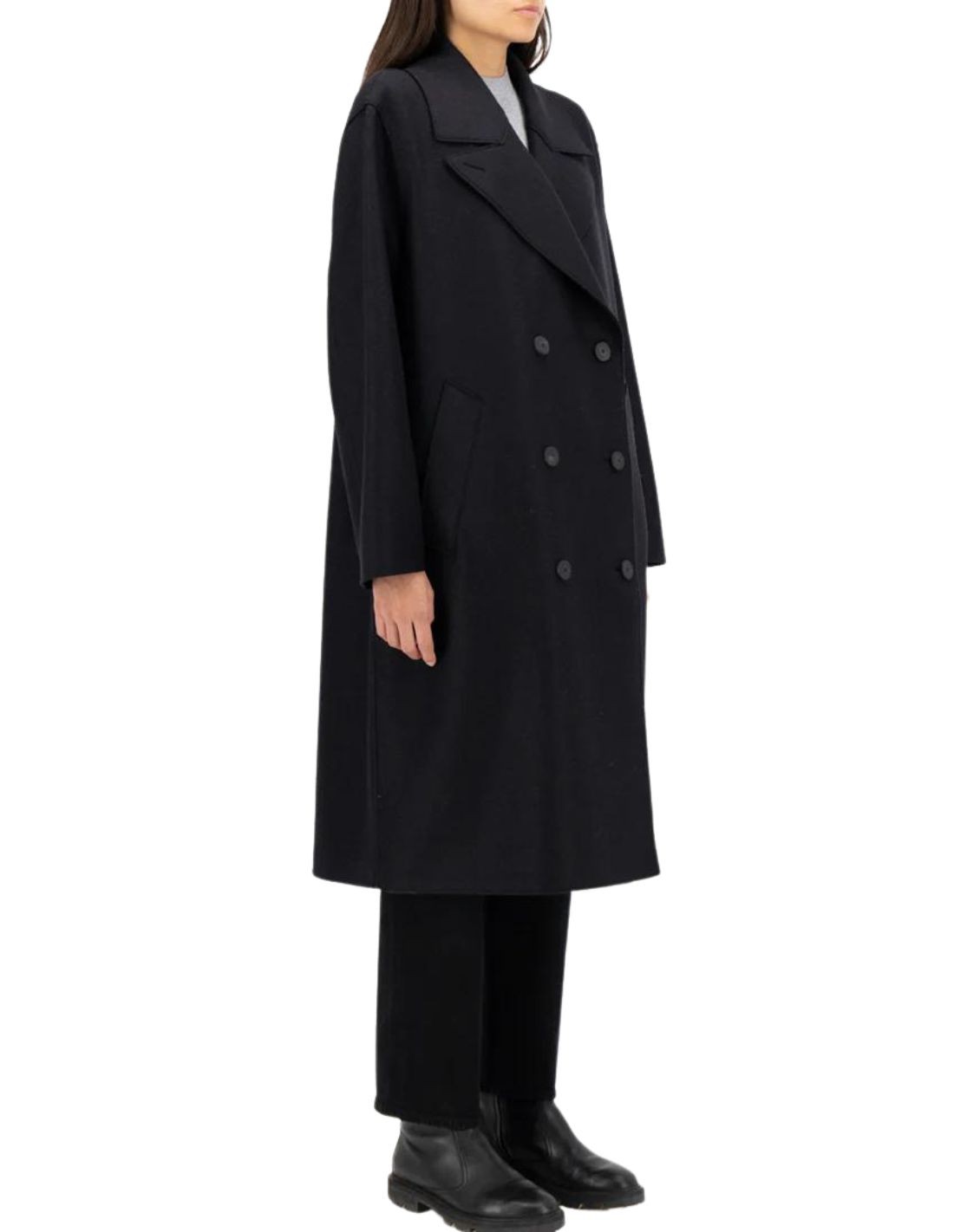 Black sailor coat pressed wool and polaire HARRIS WHARF LONDON - FW22
