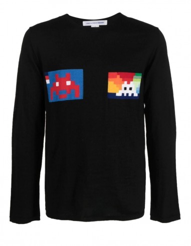 Pull noir tricoté "Space Invaders" COMME DES GARÇONS SHIRT - FW22