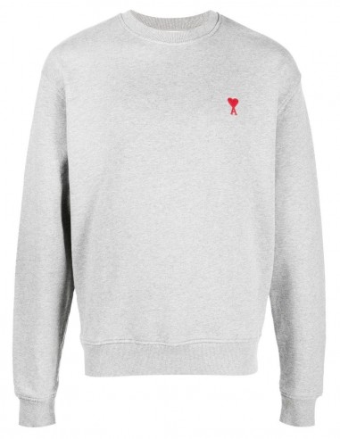 AMI PARIS grey sweater with "Ami de cœur" logo for men.