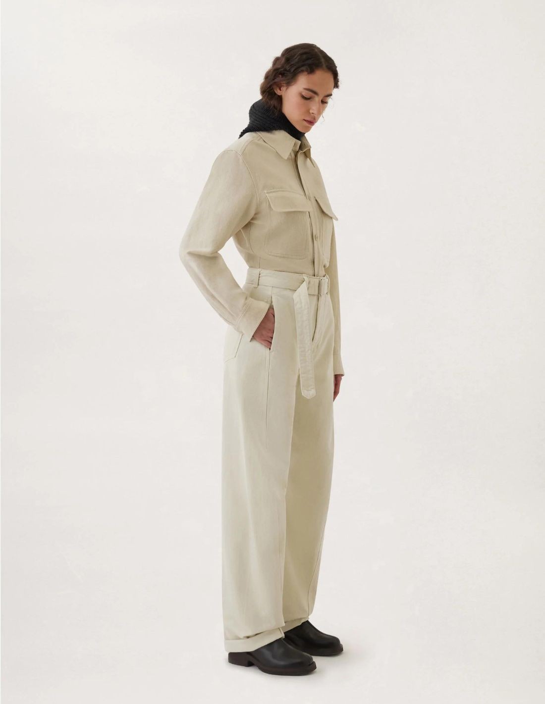 Twisted belted pants - misty ivory