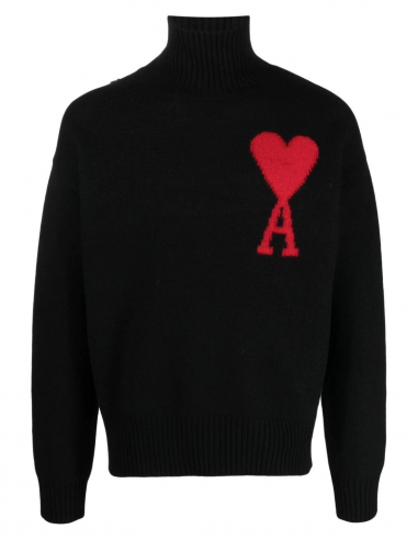 Pull col roulé AMI PARIS en laine noire