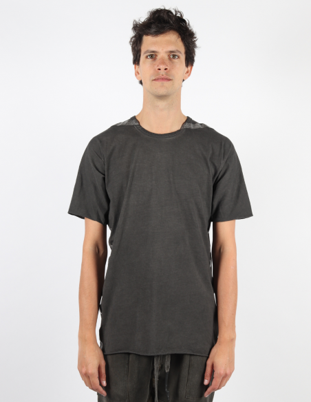 ISAAC SELLAM dorsal metallic stripes t-shirt in cotton - anthracite
