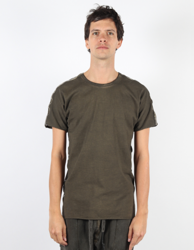 ISAAC SELLAM shoulders metallic stripes t-shirt in cotton in khaki fall-winter 2022