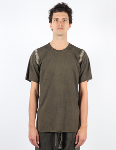 ISAAC SELLAM metallic stripes t-shirt in cotton in khaki - Fall/Winter 2022