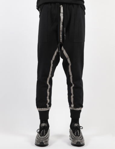 ISAAC SELLAM cotton fleece track pants with silver straps in black fall-winter 2022