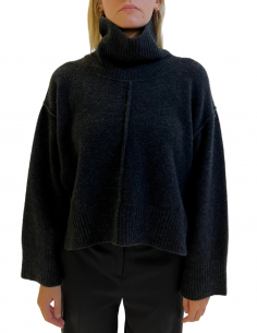 Pullover ISABEL BENENATO à col roulé et longueur asymétrique en anthracite automne-hiver 2022