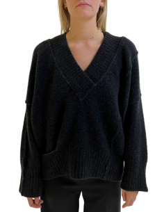 Pull ISABEL BENENATO ajouré à col V en gris automne-hiver 2022