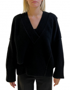 Pull ISABEL BENENATO ajouré à col V en noir automne-hiver 2022