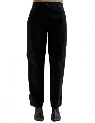 Pantalon BARBARA BUI "Combat" en gabardine de coton noir automne-hiver 2022