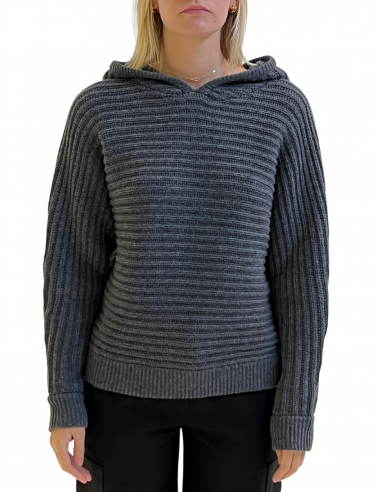 BARBARA BUI ribbed jumper with hood in wool and cashmere in grey fall-winter 2022