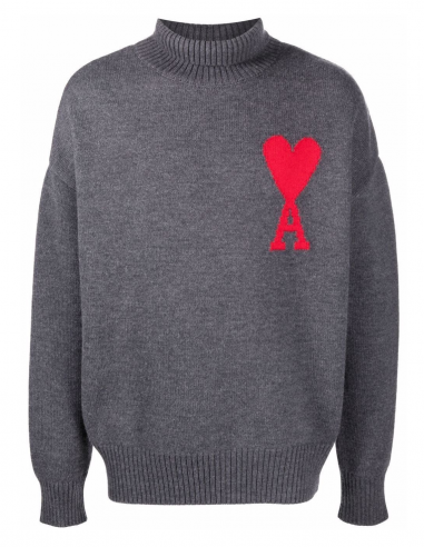 AMI PARIS turtleneck logo "Ami de cœur" in anthracite fall-winter 2022