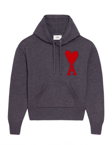 AMI PARIS "Ami de coeur" logo hoodie in wool in anthracite