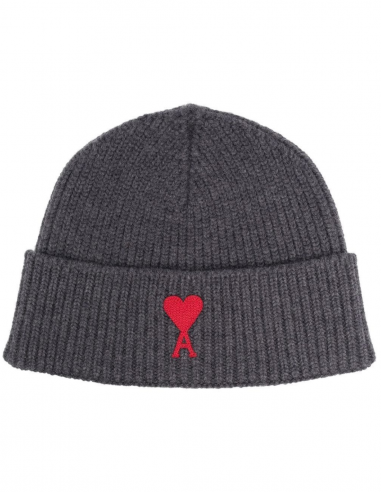 Bonnet AMI PARIS logo "Ami de coeur" côtelé en laine en anthracite