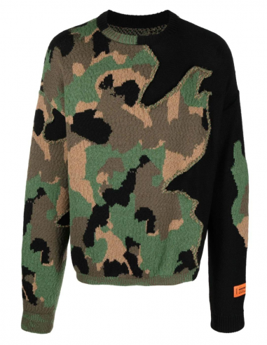 HERON PRESTON camouflage pattern jumper in khaki and black fall-winter 2022