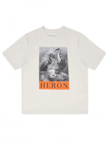 HERON PRESTON white t-shirt with graphic heron printed in black and white - Fall/ Winter 2022